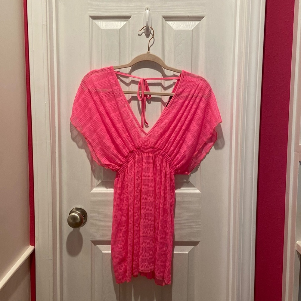 Banana Split USA Neon Pink Chevron Pattern Swimsuit Cover Dress
